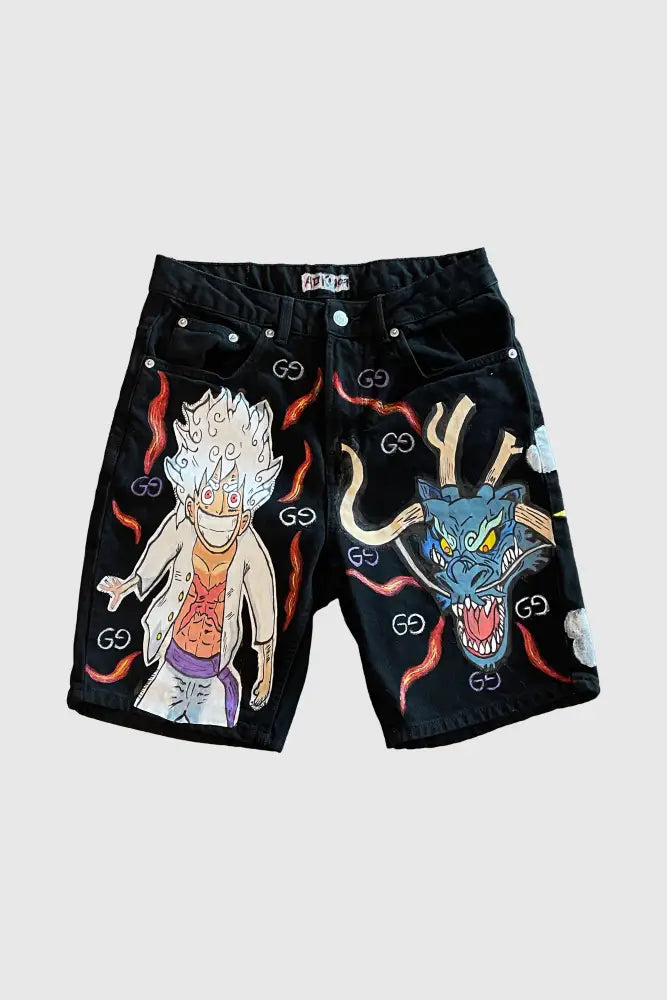 Aoki1Of1 One Piece Dragon Black Shorts #971