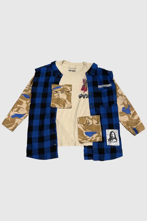 Aoki1Of1 X Dust Of Gods Tan Camo And Blue Plaid Patchwork Tee #887